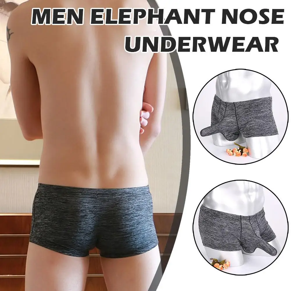

Plus Size M-XXL Long Sleeve Boxers Bulge Pouch For Men Elephant Nose Underwear Erotic Male Enhance Underpants Shorts G5D0