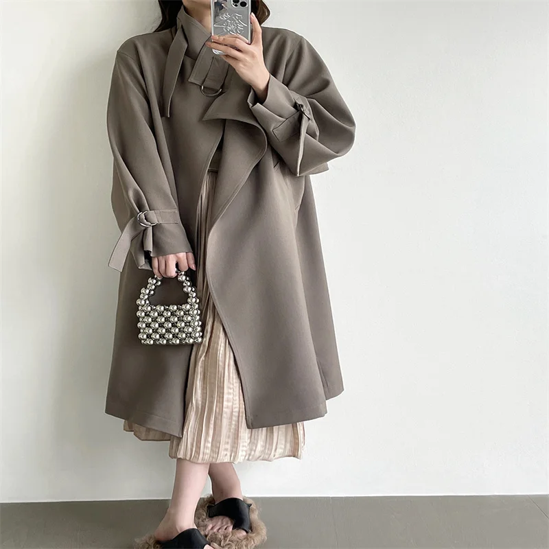 Foreigner Long Size Cloak Windbreaker Women's 2023 New Korean Loose Casual Versatile Coat C09
