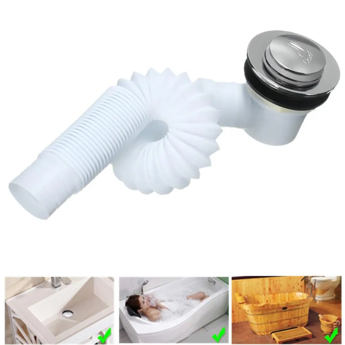 

Brass Bathroom Bath Tub Overflow Up Plug Tube Bathtub Waste Drain Filler Kit