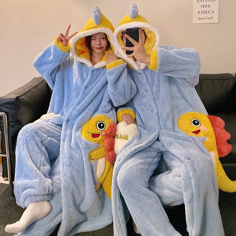 Men Pyjamas Cute Cartoon Panda Couple Pajamas For Men And Women Sleepwear In Winter Plush Thick Warm Bathrobe With Trousers