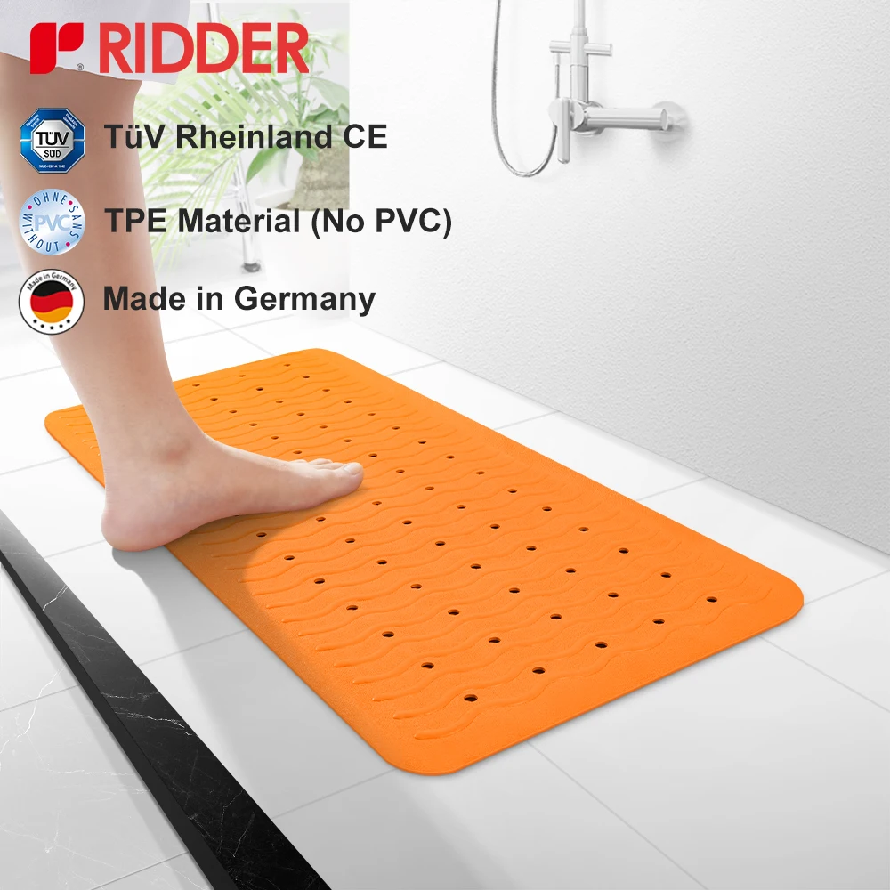 

RIDDER Bath Mat with Suction Cup and Drain Hole,Anti-Mold TPE Wavy Bathtub Massage Foot Pad 38*80cm Bathroom non-slip mat