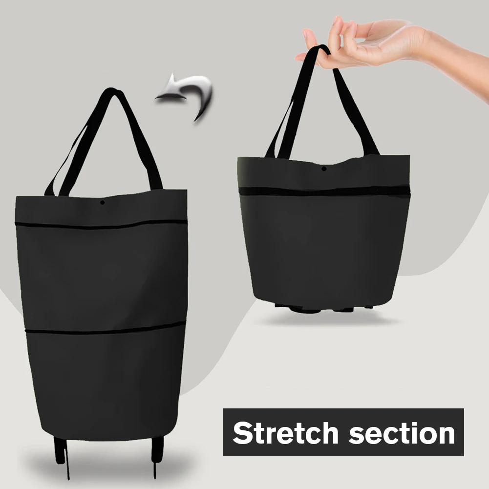 Shopping Trolley Bag with Wheel Reusable Food Organizer Bag Oxford Easy Installation Waterproof High-Capacity Household Supplies