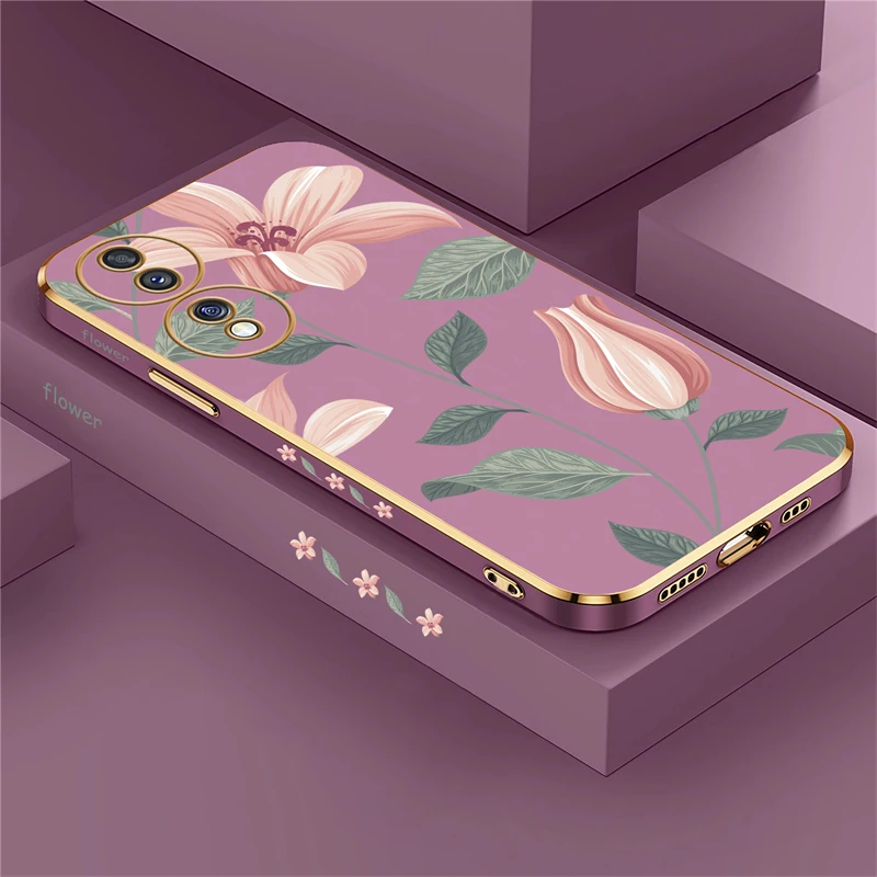 Elegant Floral Shockproof Silicone Phone Cover with Plated Edges