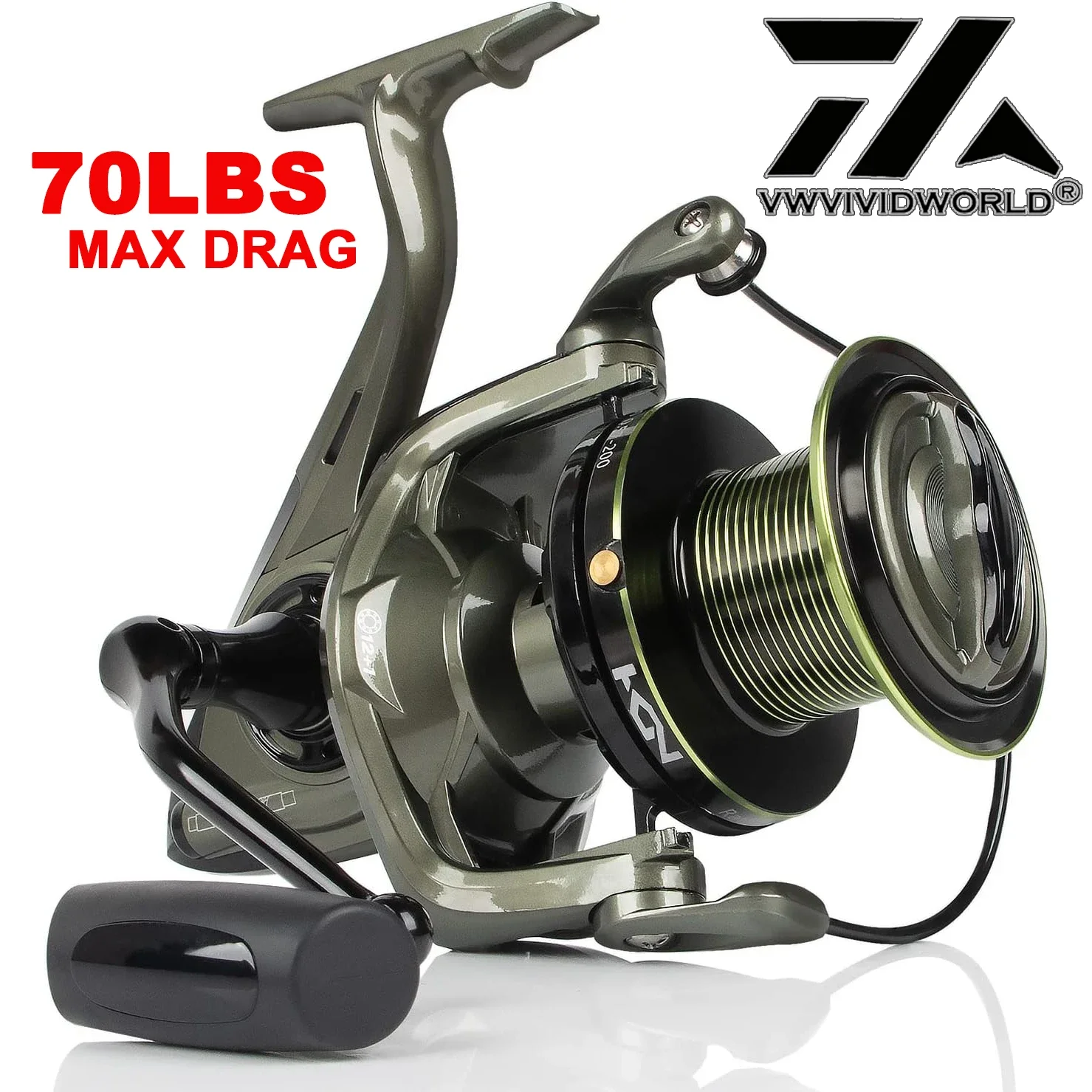 

VWVIVIDWORLD, 70LBS Max Drag,Surf Spinning Reel, 8000-12000 Series,Saltwater Offshore Fishing Reel, Long Casting,Sea Fishing