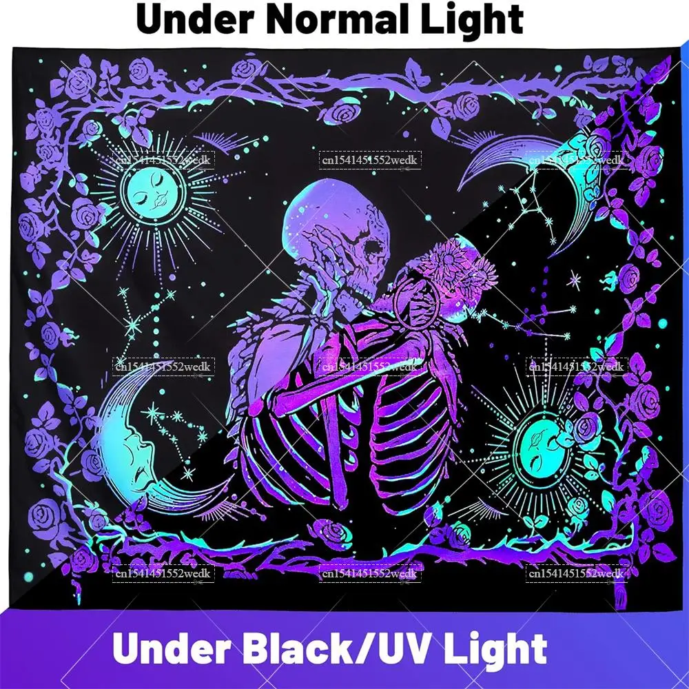 Tapisserie de lumière noire de crâne, les modules de couple d'amant de chant  de prière, leton, lueur dans le noir, affiche de Noen, décors de fête -  AliExpress