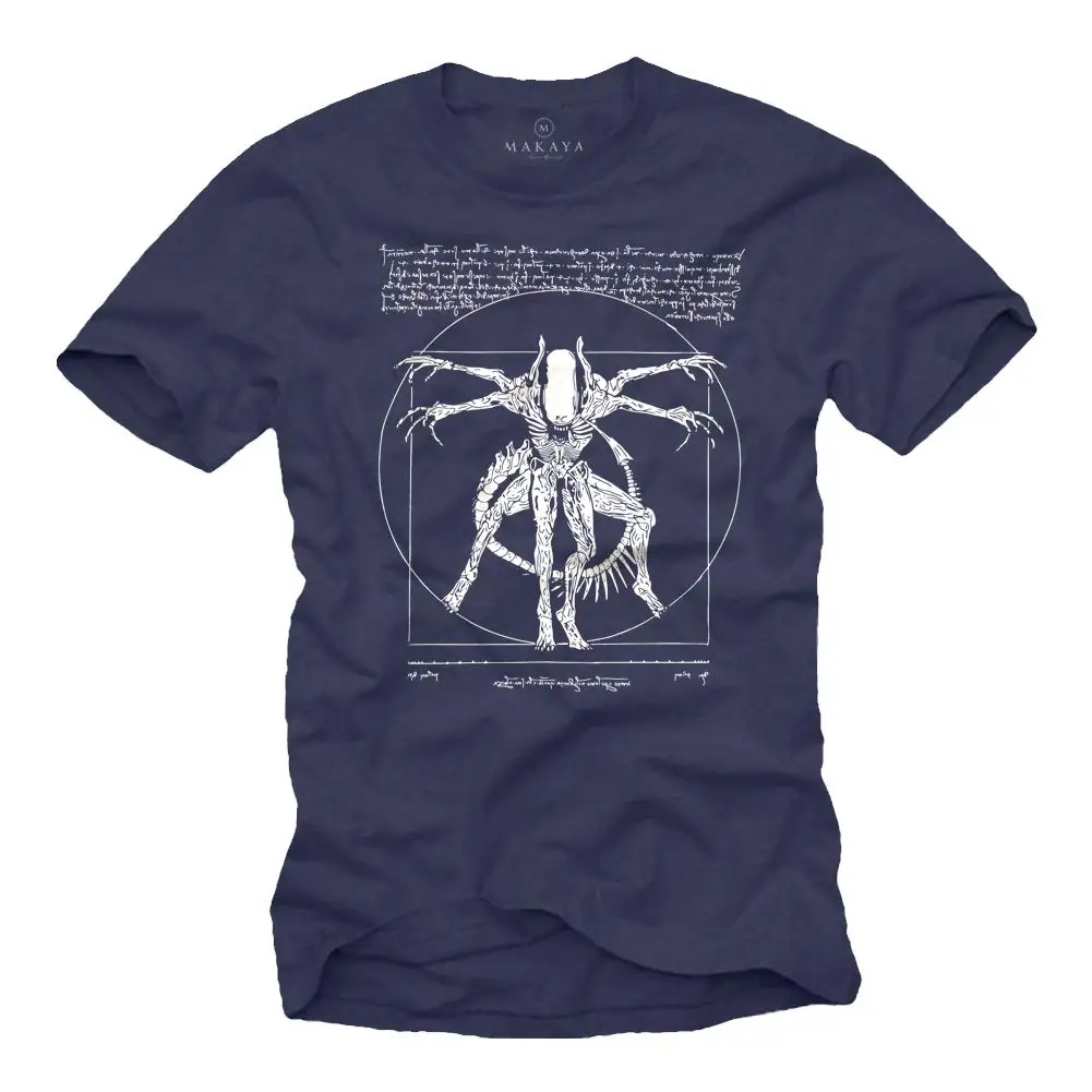 Alien Herren T-Shirt - Gamer T-Shirt Da Vinci Print Damen Tops Mode T-Shirt