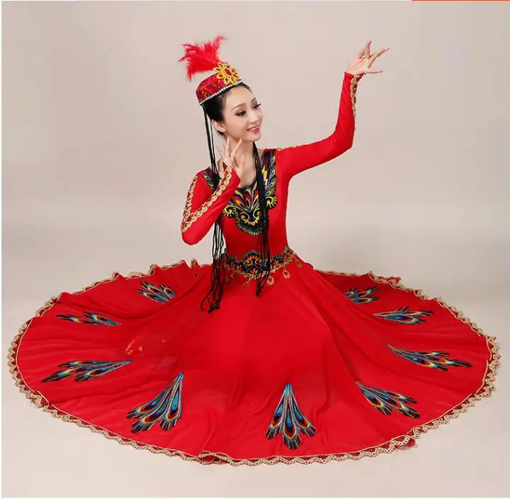 

Новинка 2023, красная танцевальная одежда Синьцзян для взрослых, Уйгурское представление