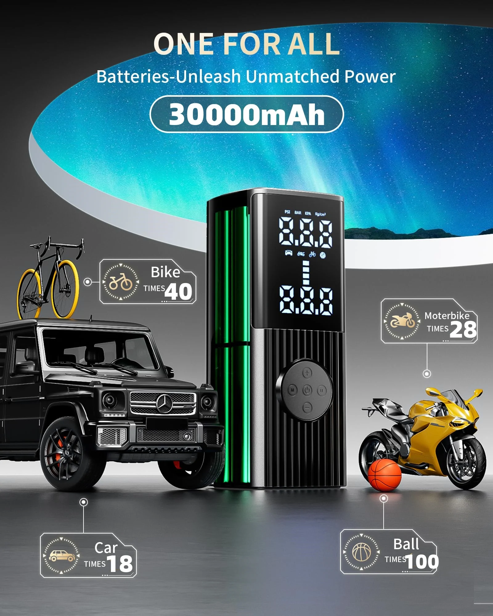 30000mAh Battery Car tire inflator 60L/min Bicycle air injector portable digital compressor motorcycle compressor Electric infla Air Pump Electric Tire Inflator Air Compressor Pump Air Compressor Tire Inflator Inflatable Pump Tire Inflator Gun