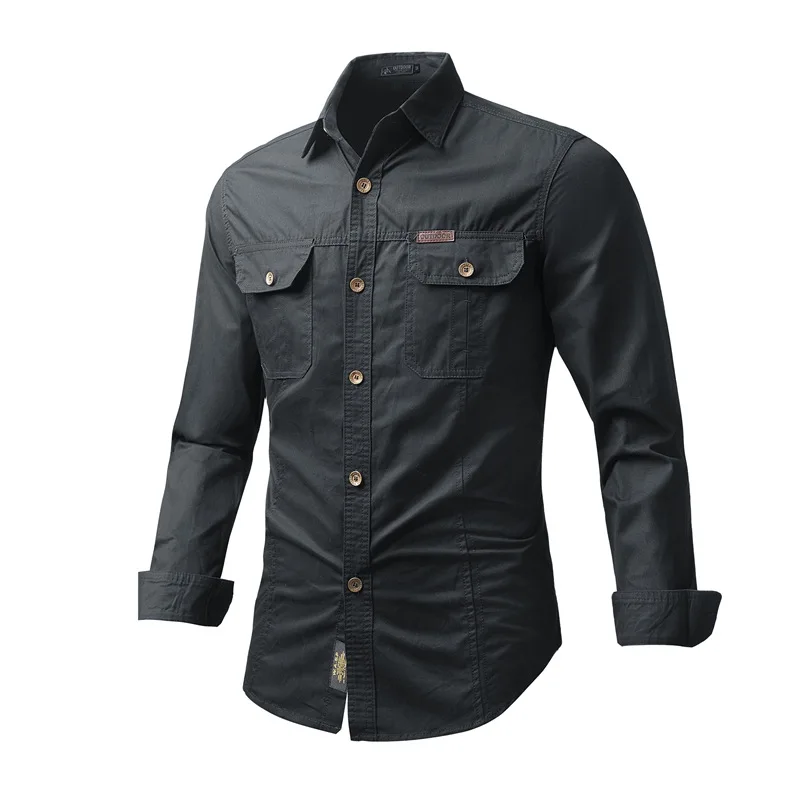 Men's Cargo Shirt Spring Autumn Tactical Work Long Sleeve Shirt Tops Outdoor Casual Multi-pocket Outwear Camp Hiking Coats
