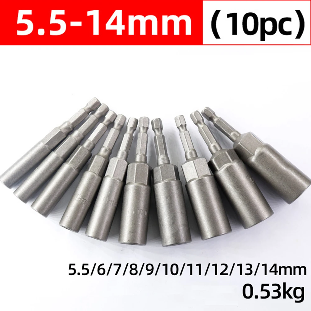 

Durable High Quality Practical Hex Sockets Socket Adapter For Pneumatic Screwdriver 10PCS 5.5/6/7/8/9/10/11/12/13/14MM 80mm