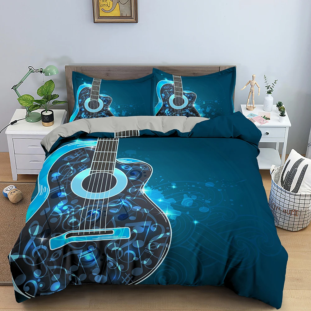 

3D Print Bedding Set Guitar Duvet Cover For Baby Kids Children With Pillowcase Quilt Cover Music Note Polyester Duvet Cover