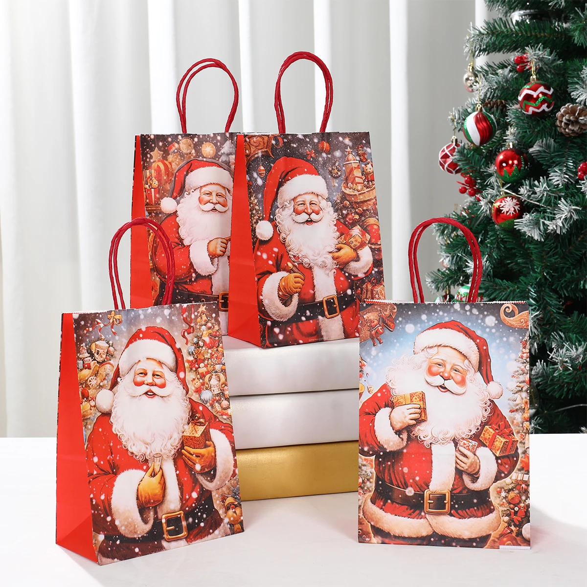 Christmas Santa Claus Snowflake Kraft Paper Handbag Marry Christmas Party Decor Home Navidad Natal Noel New Year
