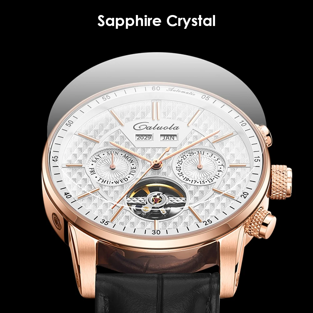 CALUOLA Men ウォッチ ファッション クォーツウォッチ デイ マンス ムーンフェーズ レザー CA1174GL 並行輸入品 Caluola クォーツウォッチ ファッションウォータープルーフ カジュアル