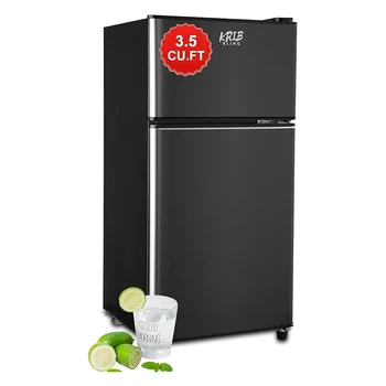 KRIB BLING Refrigerator 3.5 Cu.Ft with Freezer Vintage Double Door Lock Fresh 7 Level Adjustable Thermostatct for Bar Office 1