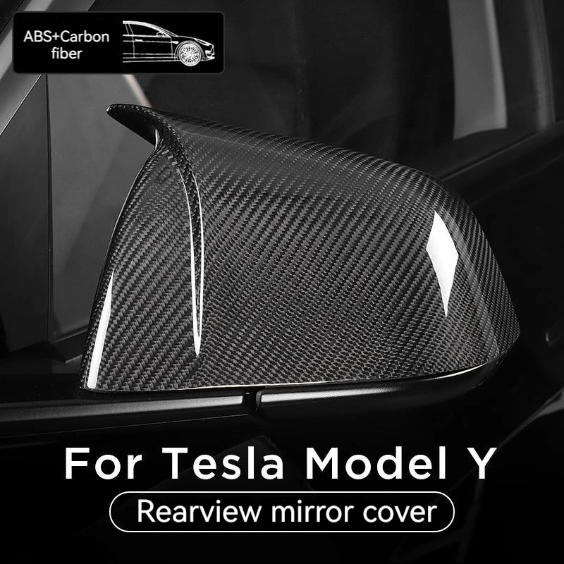 Side Door Rearview Mirror Cover Stickers Decorative Shell Styling Accessories Carbon Fiber For Tesla Model Y 2020-2022 1