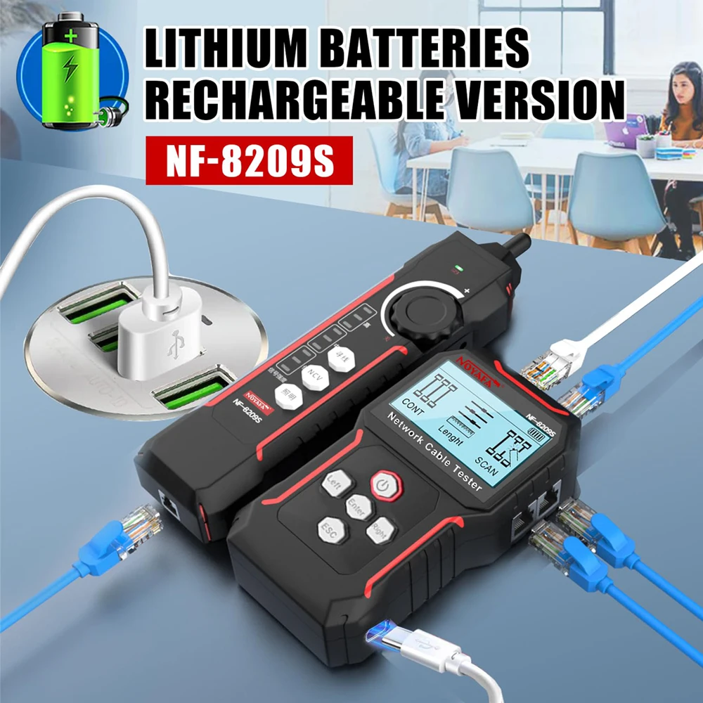 Noyafa NF-8209S Network Cable Tester LCD Display Cable Tracker Poe Checker Detect Length Measure Fault Distance Crimping Test 6