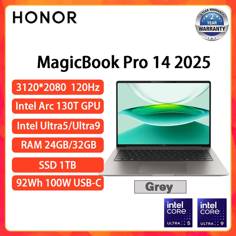 Honor MagicBook Pro 14 Laptop AI Thin Notebook 14.6-inch U5-225H U9-285H 16G/32G 1T 3.1K Screen 92Wh
