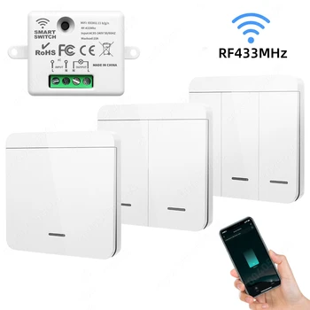 투야 스마트 홈 와이파이 릴레이 모듈 스위치 미니 조명 벽 패널 스위치, 무선 음성 제어 타이머, 구글 홈 알렉사, RF433MHz