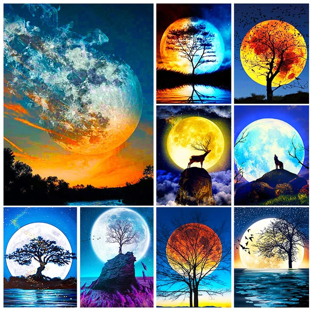 DIY Large Diamond Painting, 5D, Cross Stitch, Wall Art, Moon, Full Round  Drill, Embroidery for Home Decor, Landscape