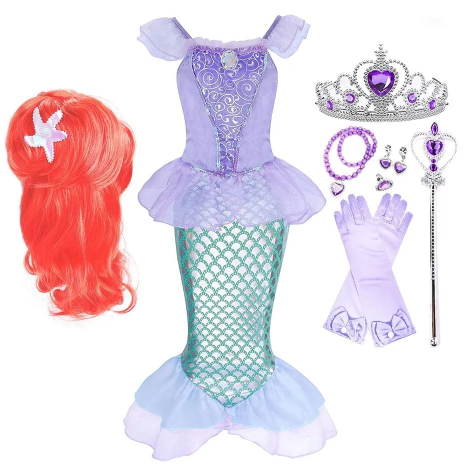 Girl Princess Dress Little Mermaid Costume Baby Girl Ariel Dress Summer Children 3-10 Years