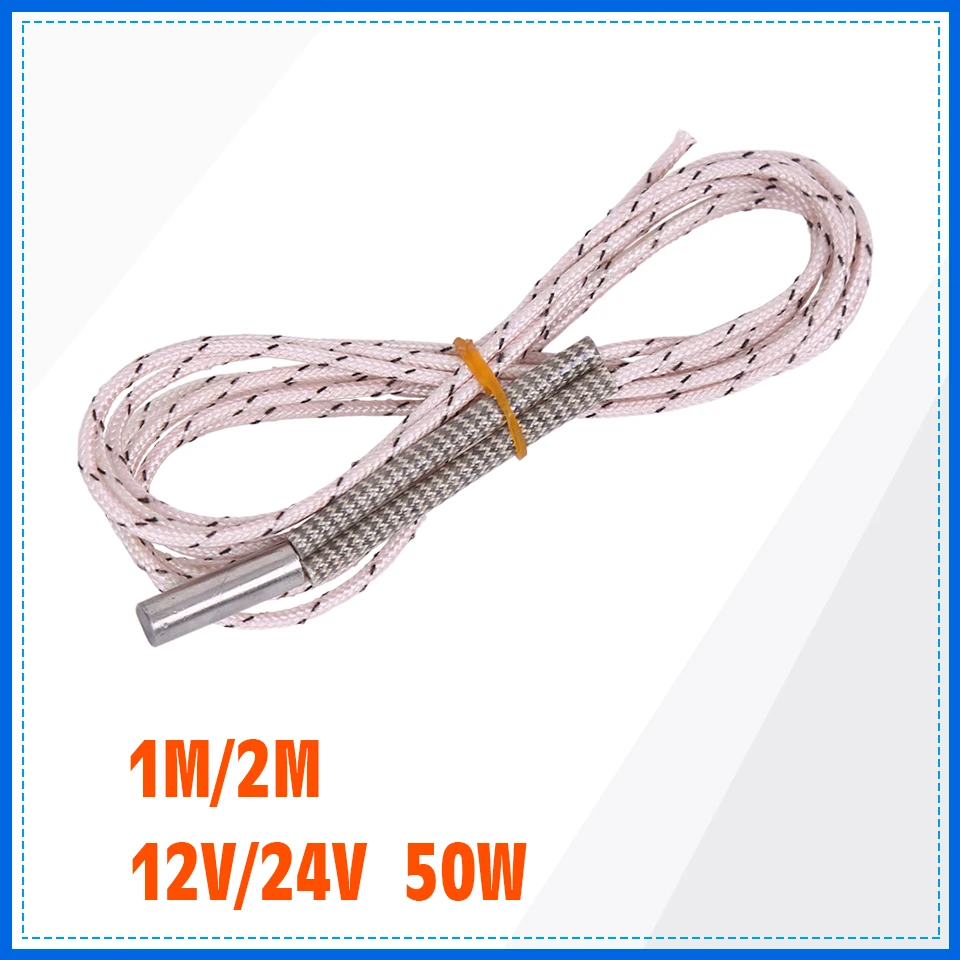 1M/2M Cable Heating tube 6*20mm 12V 24V 50W Ceramic Cartridge Heater For HotEnd J-Head 3D Printer Parts