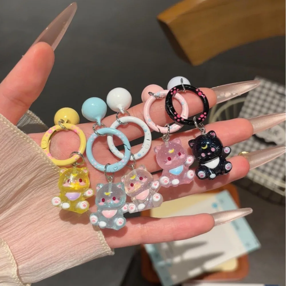 Transparent Resin Cartoon Lovely Hello Cat Keychain Kawaii Cats Keyring Charm Bag Phone Pendants Key Chain Gifts Fashion Jewelry