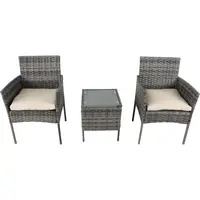 3-Piece Outdoor Patio Furniture Set with Glass Table, Wicker Chairs, and Cushions (Gray & Beige)