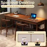 Long Solid Wood Desk with 3 Drawers Home Office Computer Desk Mid Century Modern Desk Large Study Writing 1