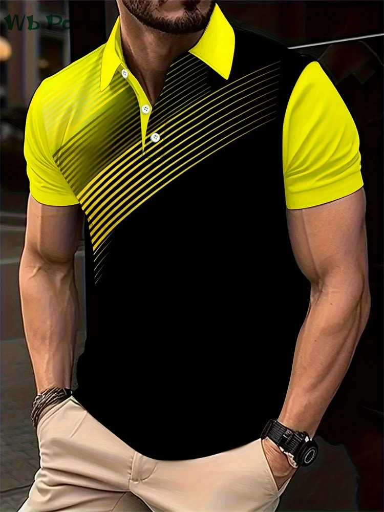 Summer Fashion Stripe Print Men's Shirts Lapel Polo T shirt Men Breathable Simple Men's Clothes Mens T shirt Harajuku Street Top 9 S2449be81193b42db9aca2d467f3e932d9