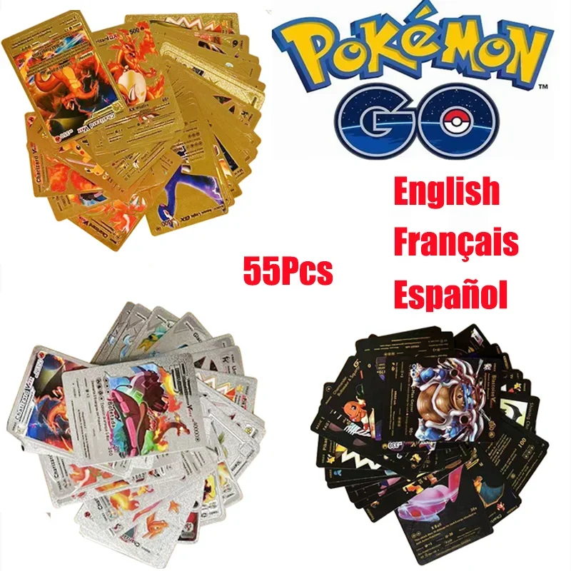 Pokemon Card Toy Gold Black серебряные