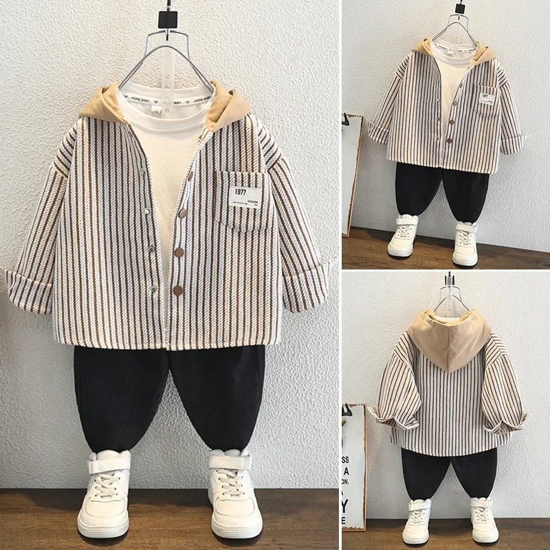 Trendy Long Sleeve Striped Shirt for Boys Thin Hooded Jacket Autumn Spring Baby Clothes from Mainland China AE Stock