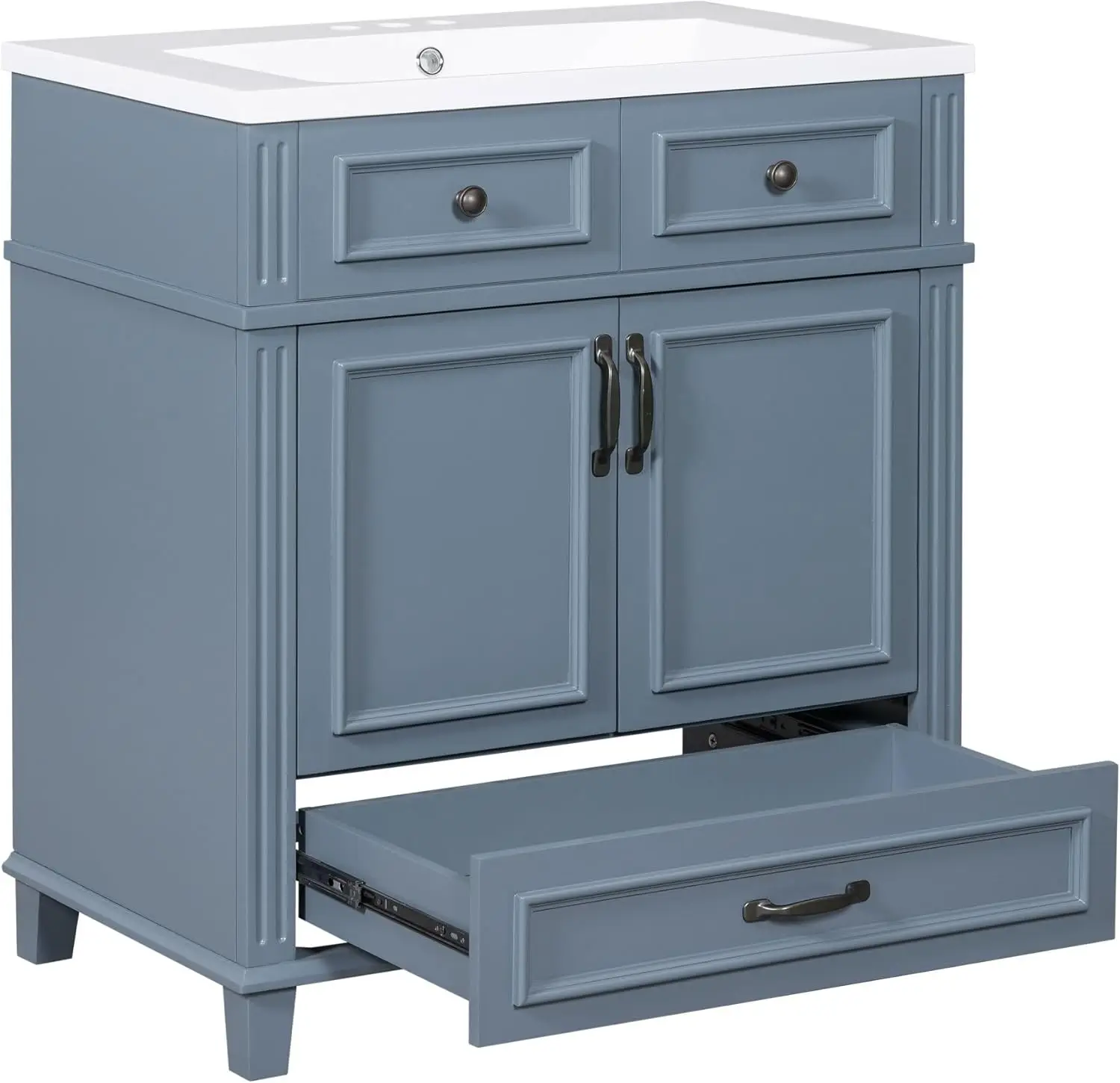 30" Bathroom Vanity Cabinet with USB Charging Port 2 Shallow Drawers 1 Deep Drawer 1 Door Single Resin Sink Modern Design Small