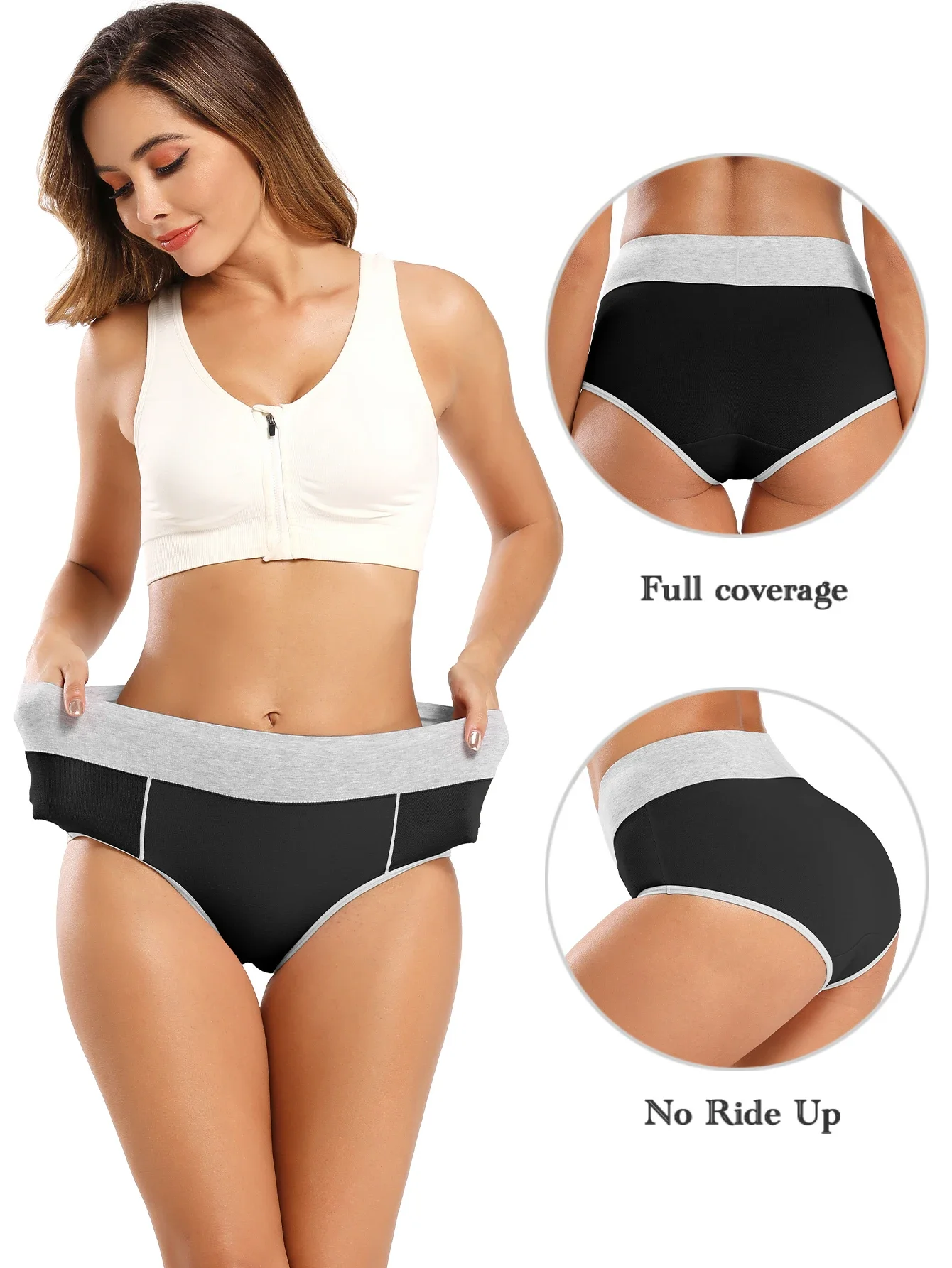 POKARLA Women Seamless Cotton Underwear Soft Maternity Briefs Ladies Waist Elasticity Belly Control Underpants Black Panties Set