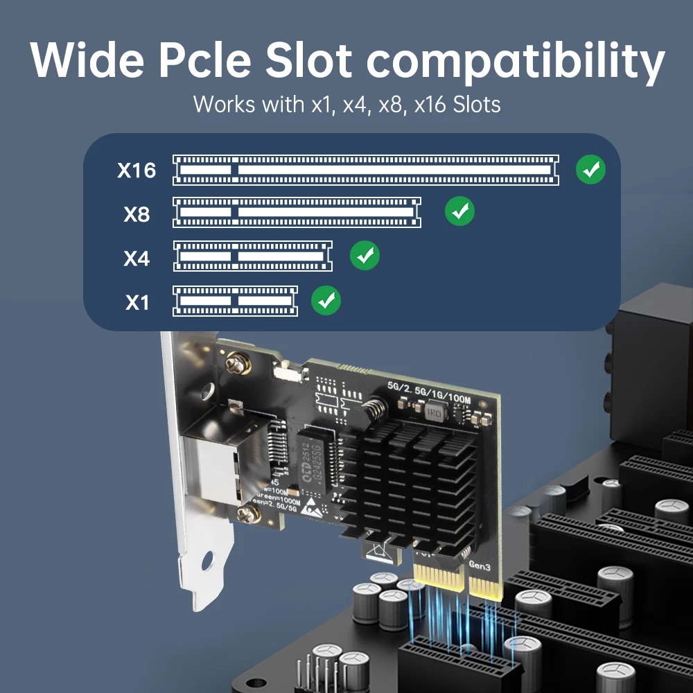 5Gbps PCIE-RJ45 네트워크 카드 RTL8126 5000Mbps 기가비트 이더넷 LAN 어댑터 데스크탑용 직접 속도 데이터 전송