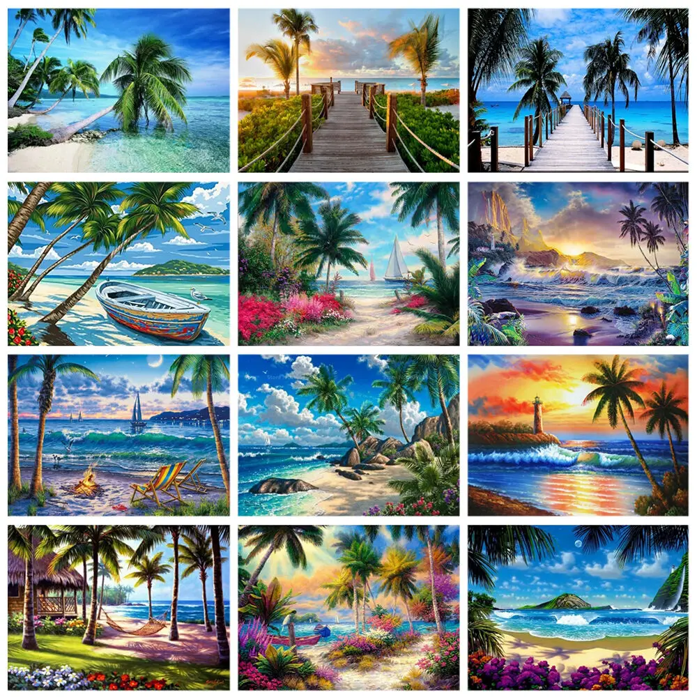 

Miaodu Diamond Embroidery Seaside Coconut Tree Mosaic Needlework Diamond Painting Landscape Cross Stitch Rhinestones Home Decor