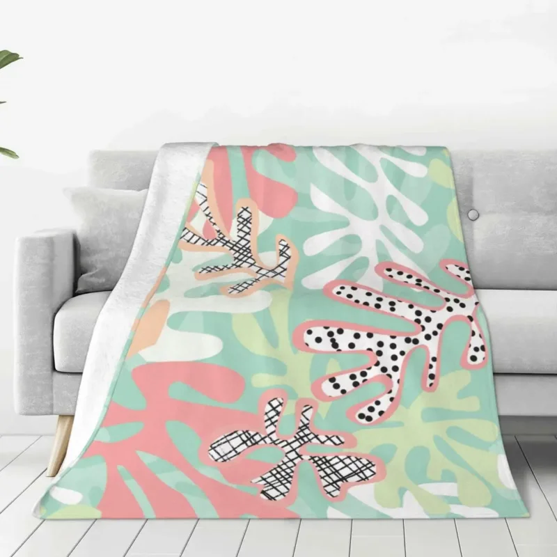 

Henri Matisse Style Blanket Coral Fleece Plush Spring Autumn Abstract Geometric Algae Throw Blanket for Bed Outdoor Bedspread