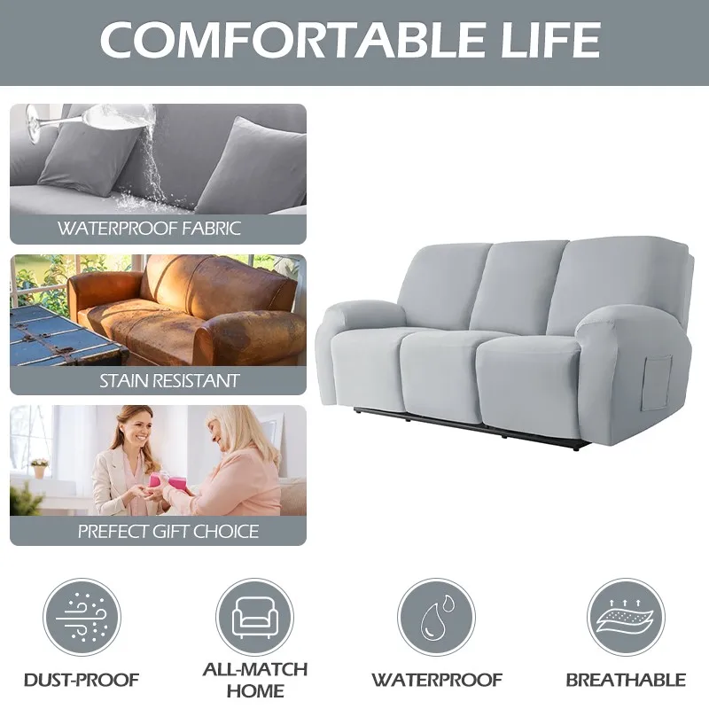 Waterproof Stretch Recliner Sofa Covers 1/2/3/4 Seats Solid Couch