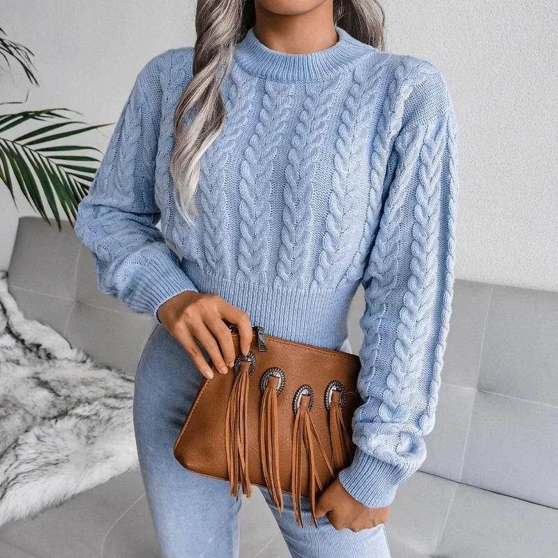 

Autumn Twist Knit Sweater Women Pullovers Winter New Waist Knitted Short Long Sleeve Sweater Women's Clothing 2023 Jumpers Tops