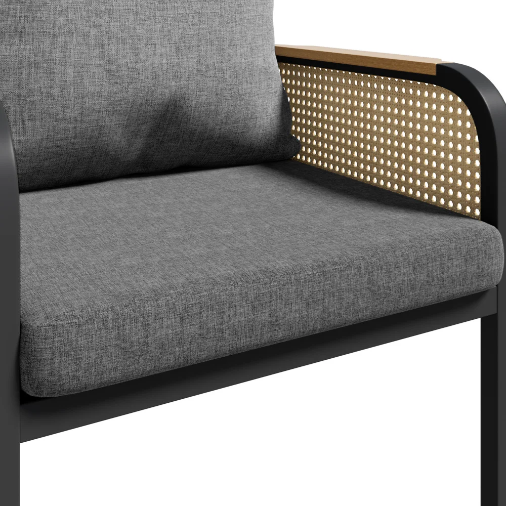 PINGGO Modernes Outdoor-Sofa-Set für mehrere Personen mit Schmiedeeisenrahmen, geflochtenen Armlehnen und Sitzkissen für den Freizeitbereich – Detail 16
