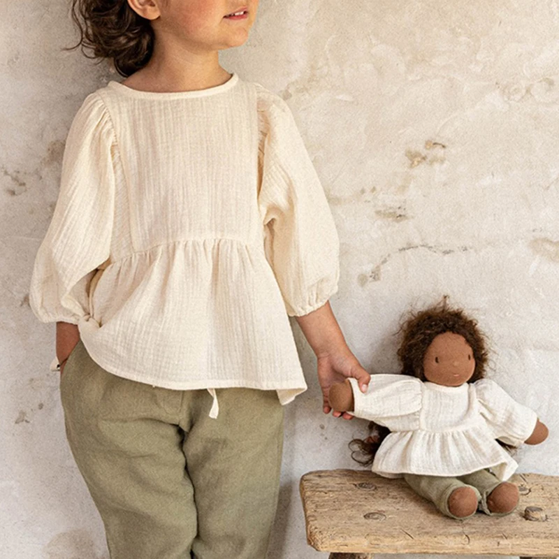 Kids Shirts Autumn New Girls' Blouse Organic Cotton 3/4 Sleeves