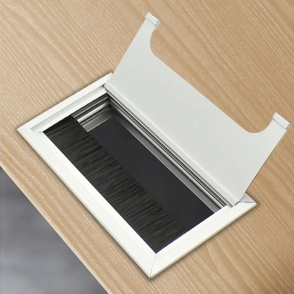 1Pcs Plastic Rectangle Wire Cable Holder Grommet Hole Cover Outlet Port with Black Brush Computer desktop decoration wire box