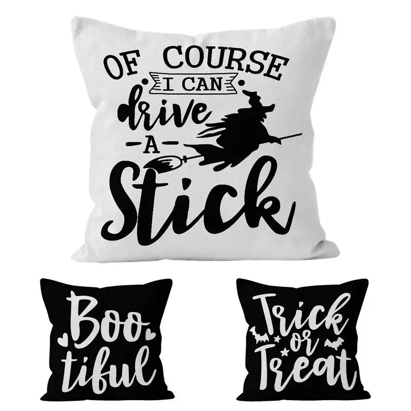 

45x45cm 2023 New Cotton Linen Halloween Fall Cushion Cover Trick Or Treat Witch Home Throw Pillow Covers For Couch Decor