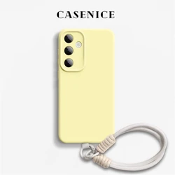 Premium Liquid Silicone Wrist Strap Case with Lanyard - Matte Soft Shockproof Back Cover - Galaxy S23+ (Milk Yellow)