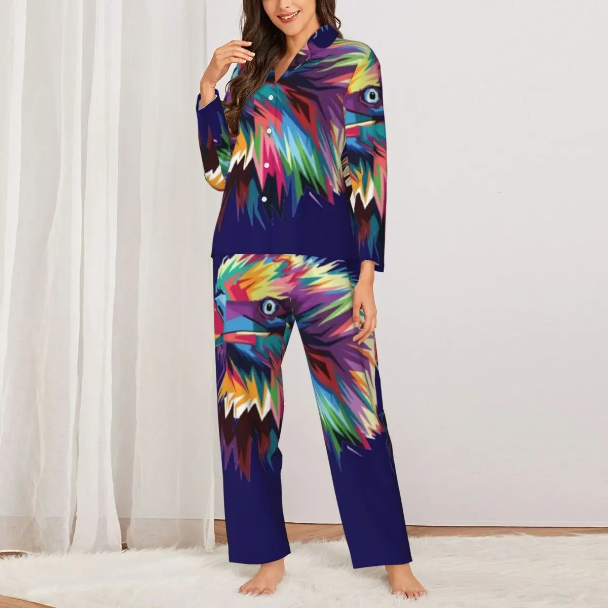 

Пижамные комплекты с изображением лица орла, ночная рубашка с абстрактным изображением головы орла, женская пижама с длинными рукавами в стиле ретро, ночное белье из двух предметов большого размера