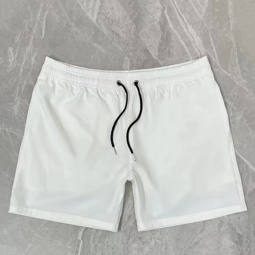 Men's Surf Short Pants Elastic Quick-drying Beach Pants Leisure Solid Color White Black Summer Sport Swimming Drift Wear