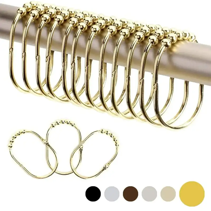 Gold Stainless Steel Shower Curtain Rings Set of 12