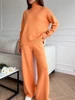Autumn Winter 2 Pieces Women Sets Knitted Tracksuit Turtleneck Sweater and Straight Jogging Pants Suits 6