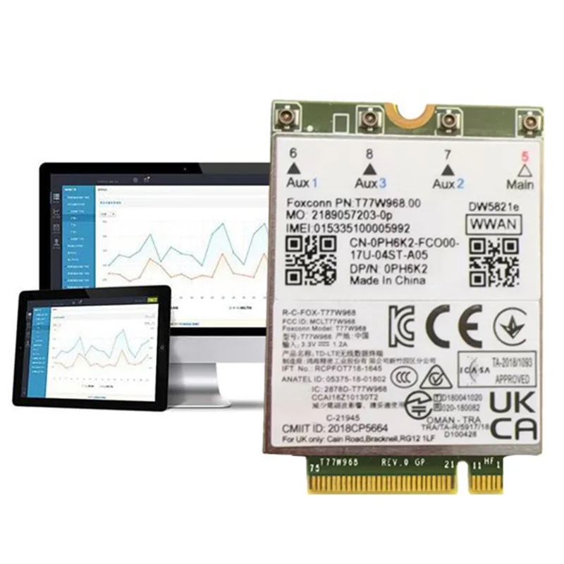 클래식-T77W968 DW5821E X20 4G LTE 모듈 Cat16 기가비트 4G 무선 카드 델 5420 5424 7424 7400 노트북용 +3X안테나