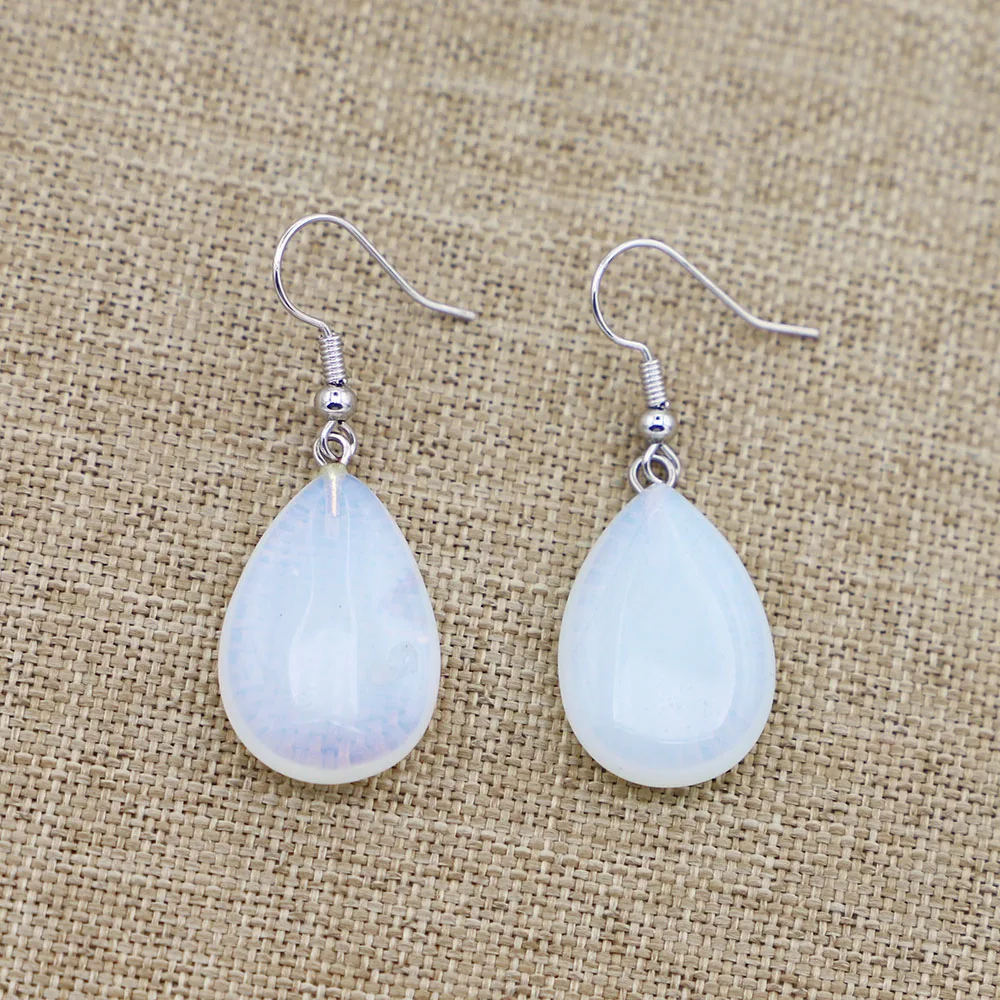 16* 22mm Natural Crystal Opal Earrings Flat Drop Shaped Ear Hook Fashion Trend Versatile Style Creative Jewelry Wholesale 5 Pair