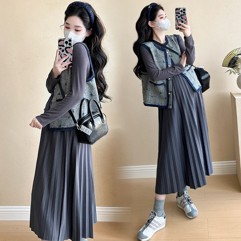 Autumn Maternity Jacket Sleeveless Coat Fashion Printing Button Fly Pregnant Woman Vintage Outwear Elegant Pregnancy Vest Coats